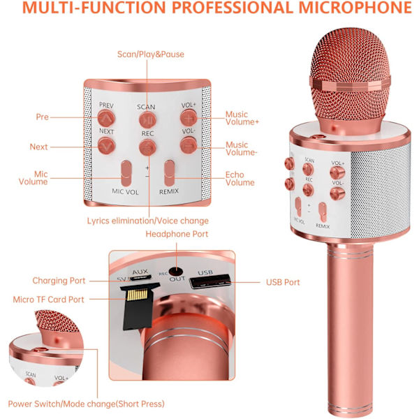 Karaoke-mikrofoni kaiuttimella - Rose Gold