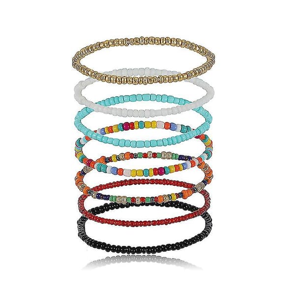 7 stk fargerike små perler bohemia bangle elastisk armbånd sett smykker tilbehør