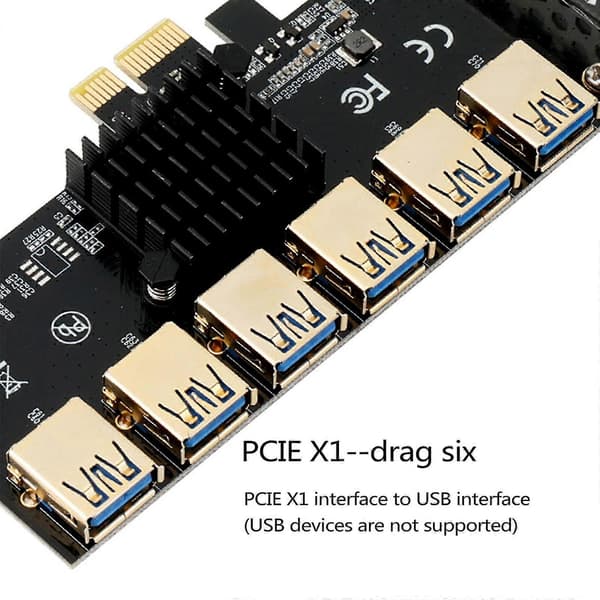 Pci-E Mining Riser -kortti Pcie Pci-Express 1x - 16x -sovitin 6x Usb3.0 -kerroin