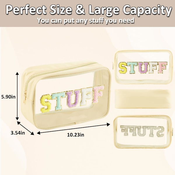Patch Clear Makeup Stuff Bag, Kvinder Chenille Brev Kosmetisk Taske til Rejser, Nylon Vandtæt Organisation Udendørs Lynlås Pung Toilettaske
