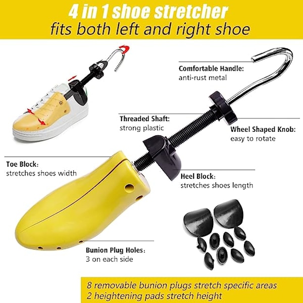 Skosträckare för kvinnor och män, 4-vägs skobreddare damskostretcher instep expandrar stretch längd bredd höjd med 8 liktornpluggar och 2 höjdkuddar