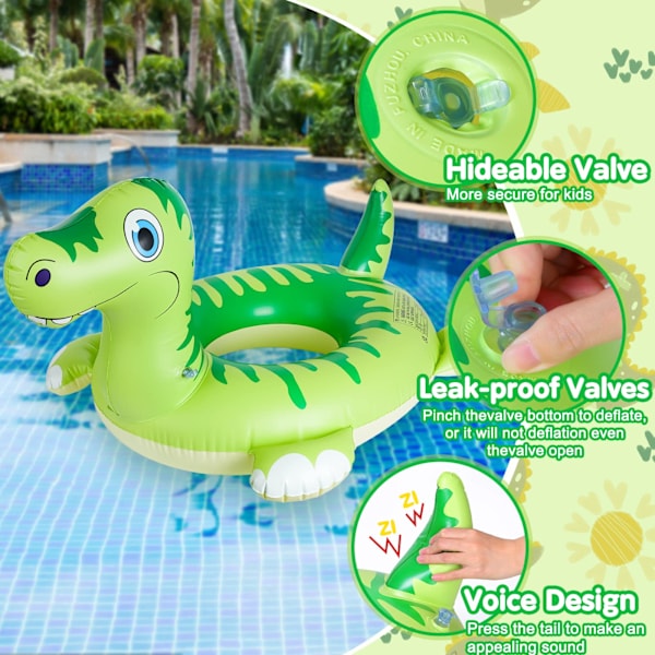 Pool Inflatables för barn, dinosaurie gummiring pool flyter simbassäng leksaker för barn, dinosaurie simring med ljud svansar för pojkar flickor