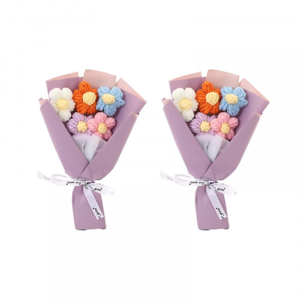 2 stk Blomsterbukett, Fargerik Heklet Bukettsett for Valentinsdag Hjemmedekorasjon Feiring Julefest Jubileum