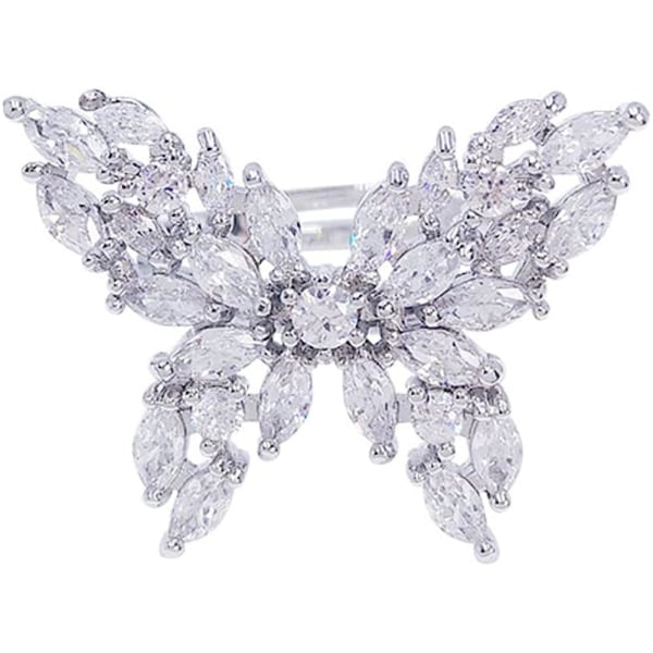 Snygga Sparkling Crystal Butterfly Open Statement Ringar för kvinnor Flickor Förlovningslöfte Ring Justerbart fingerband Snygga smycken Presenter