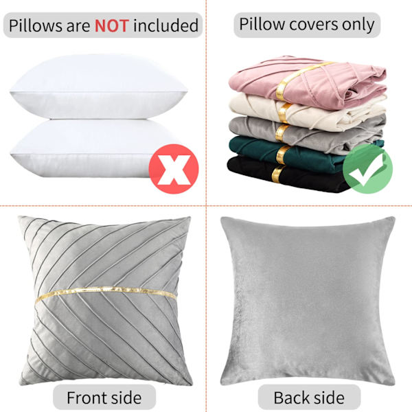Putetrekk gull grå fløyel dekorativ pute stue 45 x 45 cm sofa pute luksuriøs myk sofa pute dekorativ putetrekk sett med 2