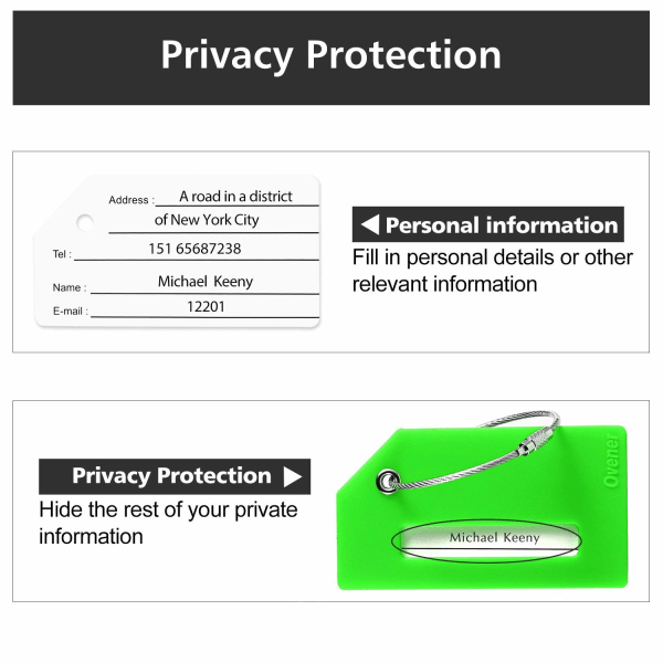 Silikoninen matkatavaralappu nimikortin kanssa, täydellinen matkatavaroiden ja laukkujen nopeaan tunnistamiseen