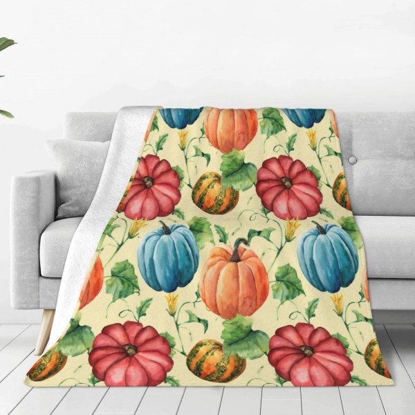 Höst Pumpa Täcke Country Höst Orange Pumpa Färgglad Pumpa Print Super Mjuk filt för Bäddsoffa Stol Sovsal 50x60''(Färgglad Pumpa)