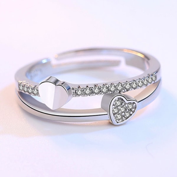 Love Heart Öppning Damring Kreativ Ring Smycken Födelsedagsförslag Present Bröllopsförlovningsfest Ring Flickringar Justerbar