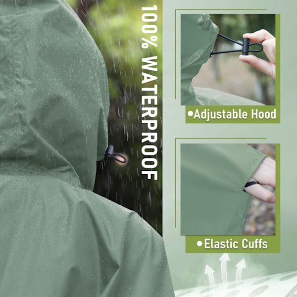 Vattentät regnponcho för vuxna, utomhus, med huva, vattentät poncho för kvinnor med dragkedja, festivalponchos, vattentät, lång