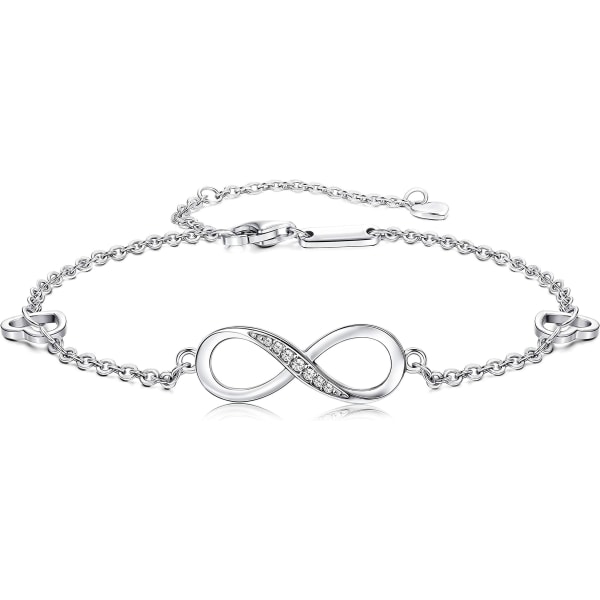 925 Sterling Silver Infinity Anklet Armband för kvinnor Flickor Justerbar fot Smycken Present Silver