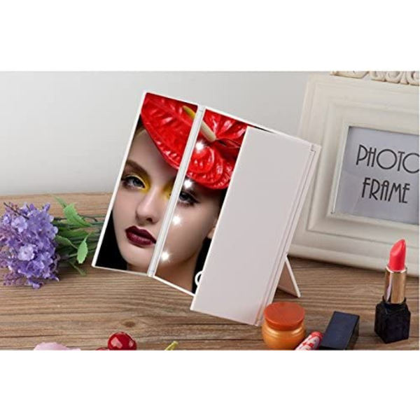 Unik Tri-Fold Kosmetisk Makeup Spejl Rejse Kompakt, Sort
