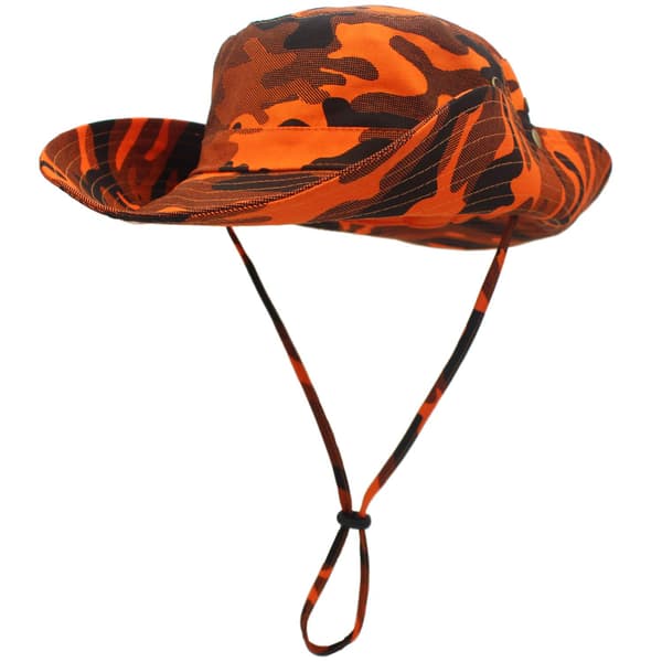 Kamouflage solhatt bred brätte med justerbar hakrem (orange)