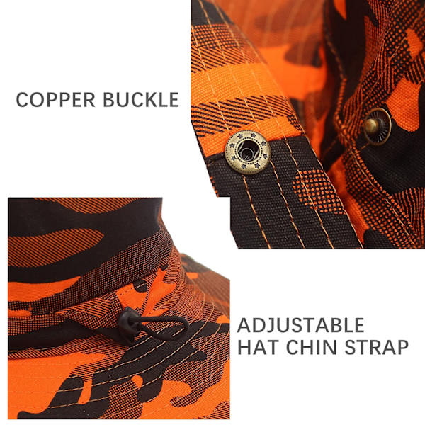 Camouflage solhat med bred skygge og justerbar hagerem (orange)