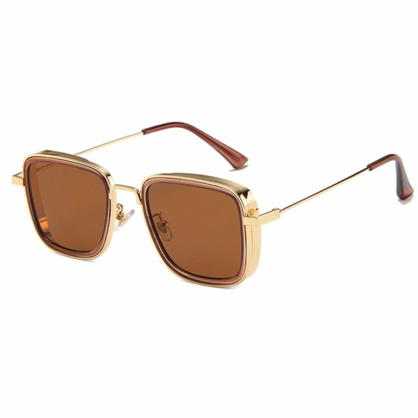 Klassiske solbriller med firkantet metalstel, punk mørkebrune solbriller