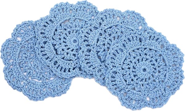 Spetsade Runda Virkade Underlägg, Handgjorda, 4 Tum, 4-pack (blå) blue
