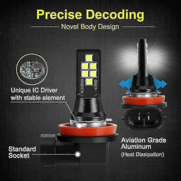 Cool White 6000K LED dimljuslampor, Avancerade 3030 SMD varselljus, 2-pack