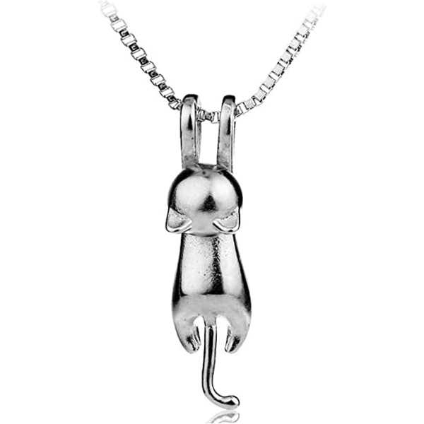 Kvinders 3D søde hængende kat glat vedhæng halskæde 18 tommer kæde