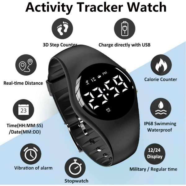 Digital Activity Tracker Watch, vattentålig icke-Bluetooth