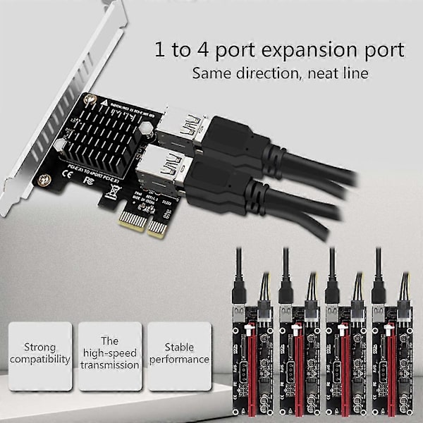 Pcie til Pcie Adapter Pci-Express X1 til 4 Pci-E X1 Mining Riser-kort med Skjerm