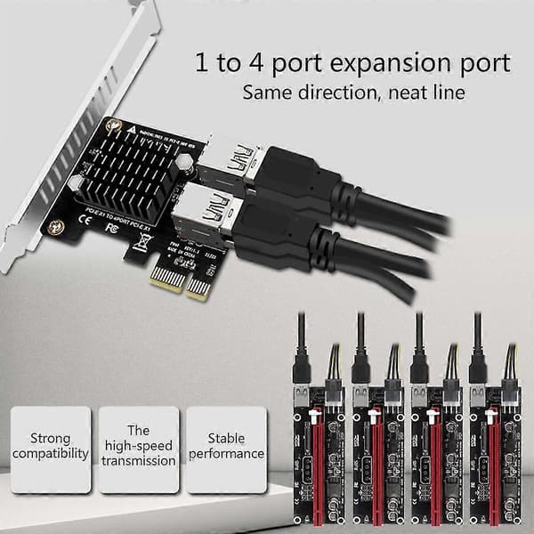 PCIe till PCIe Adapter PCI-Express X1 till 4 PCI-E X1 Mining Riser-kort med Bländskydd