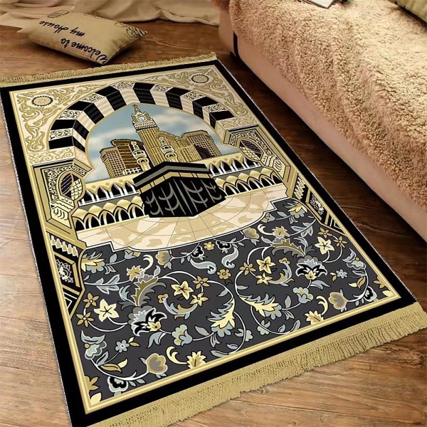 Tjock vadderad muslimsk bönematta med tofsar, traditionella mönster Islam Bönematta Komfort knägolvmatta Islamisk matta Bönematta Eid Ramadan Present