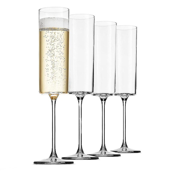 Glass Champagne 4 Pack 6-ounce Champagne Glasses 4pc Set, Premium Square Edge Blown Glass Wine Glass