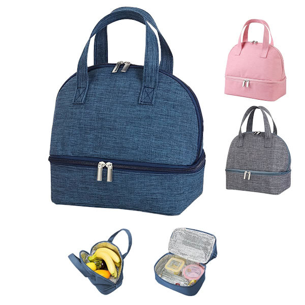 Lunch Bag Isolerad Väska, Liten Hopvikbar Kylväska för Arbete Skola, Picknick Handväska för Kvinnor, Vuxna, Studenter och Barn,B navy blue