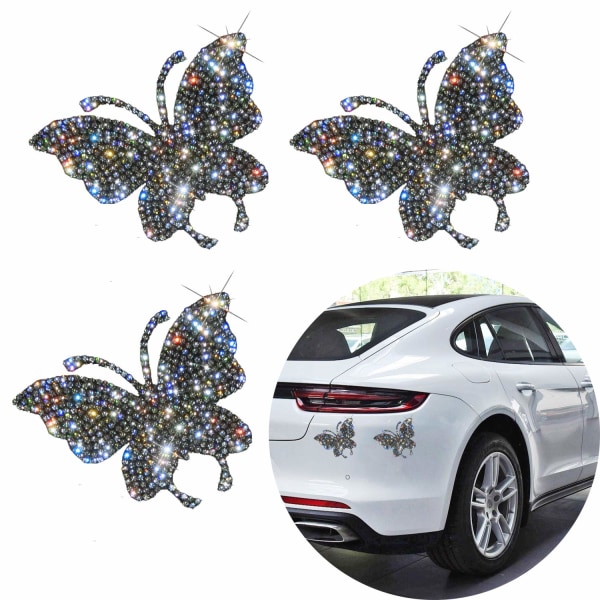 3-delade kristallklistermärken för bil, Bling Butterfly Bildekal