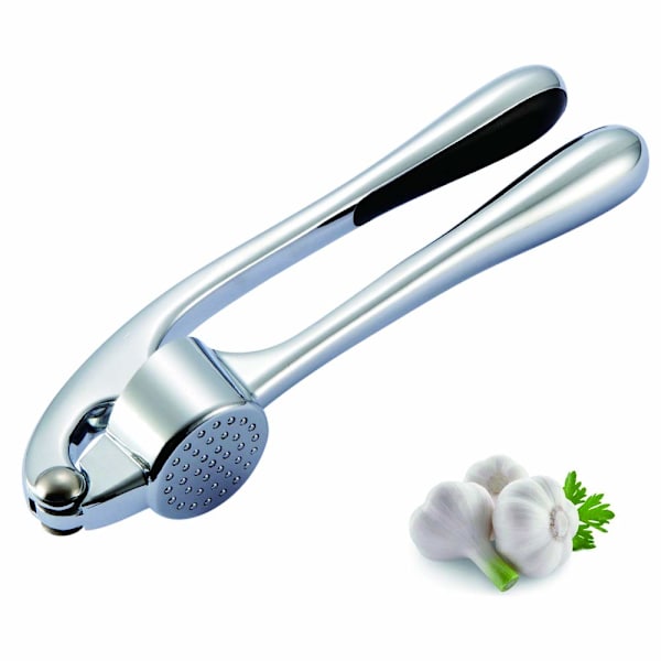 Hvitløkspresse Hvitløksknuser, Knus hvitløk og ingefær med letthet (skrell på), Superenkel å rengjøre (tåler oppvaskmaskin), Rustfritt (sølv), 6,7 x 1,5 tommer