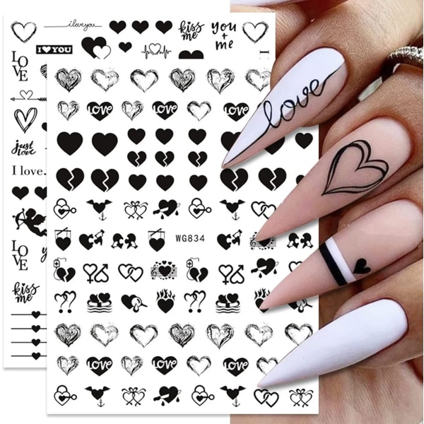 8 arkkia Ystävänpäivä Nail Art Tarrat Tarrat JMEOWIO Itseliimautuva punainen sydän rakkaus suudelma huuliruusu kukkakuvio DIY Design Kynsikoristelu