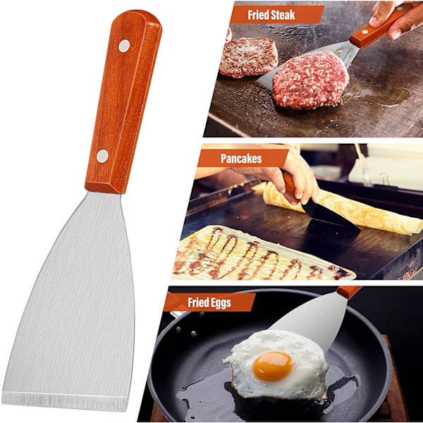 2 st grillskrapa i rostfritt stål med trähandtag