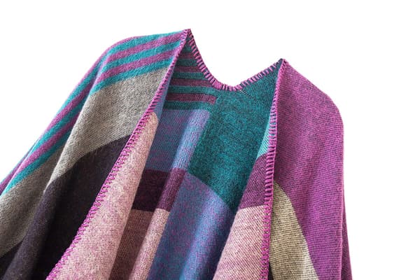 Dame Poncho Strikket Oversized Teppe Cape Skjerf purple
