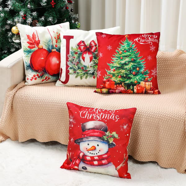 Jul Kuddfodral - 4 st Juldekoration Interiör Hem Jul Kuddfodral 45x45, Linne Jul Örngott för Sovrum, Soffa