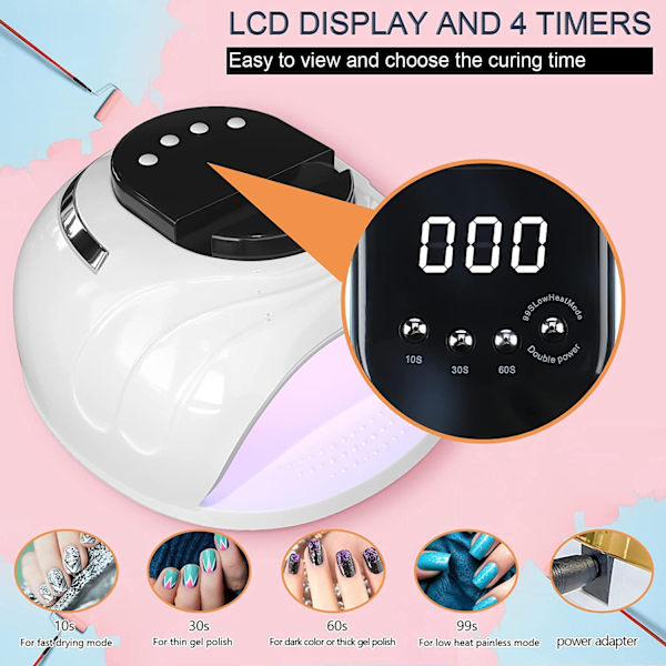 Neglelampe 168W UV-lys med 4 timerinnstillinger