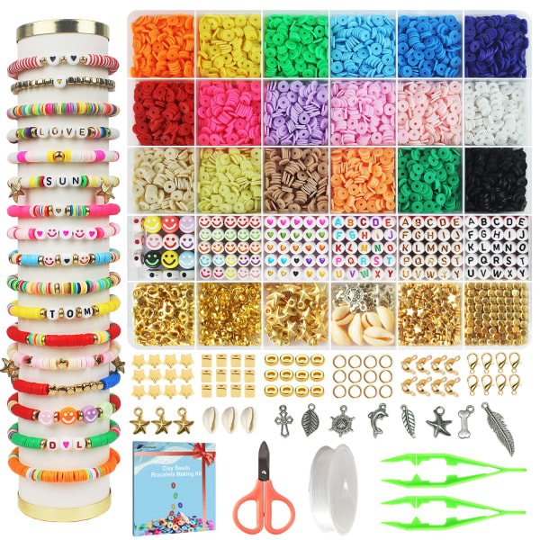 5300 stk Clay Beads Armbåndsfremstillingssæt, Venskabsarmbåndssæt Flade perler til smykkefremstilling, Polymer Heishi Perlesæt