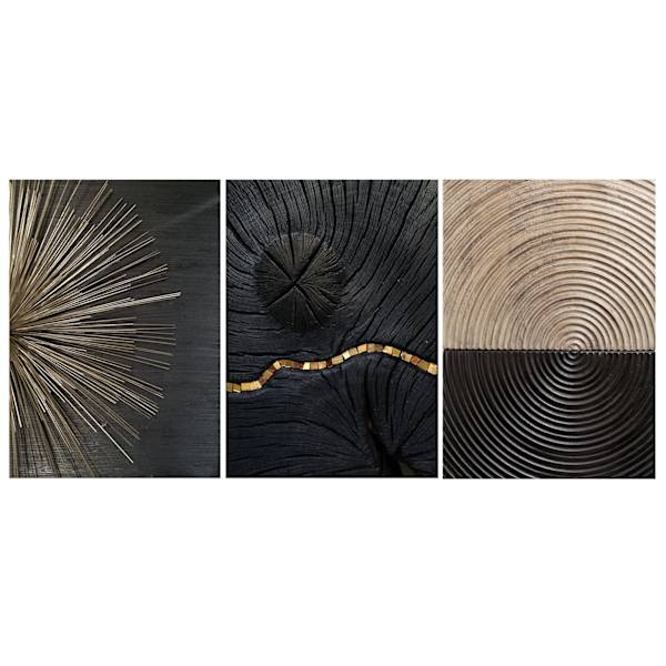 3 Panel Väggkonst Tryck Affischer Modern Nordisk Väggmålning Design Bild Svart Guld Årsring Linje Dekoration Målning för Hem Vardagsrumsdekor