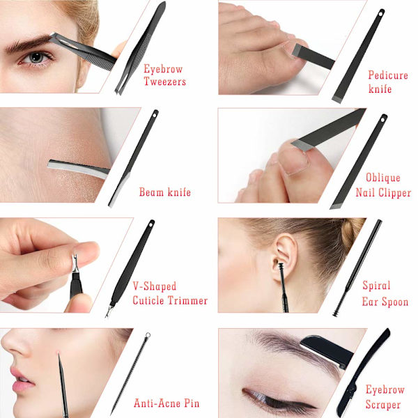 Manikyrset Pedikyr Kit Nagelklippare -  (Svart)
