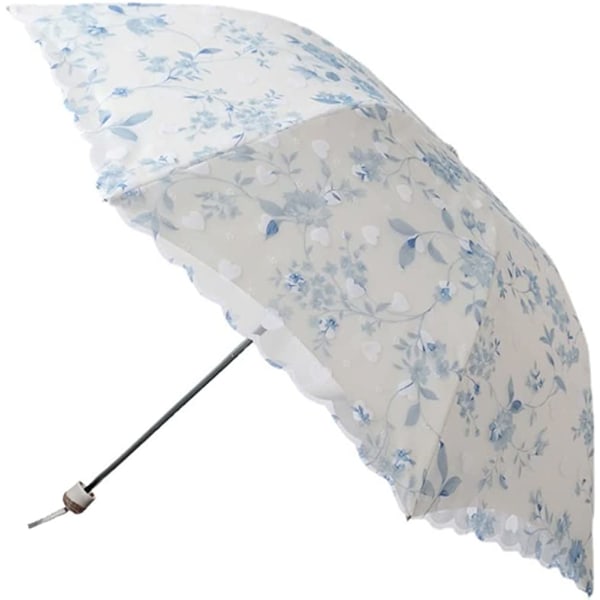 Sun Umbrella  Lace Double-Deck Anti-UV Parasol Umbrella(Blue)