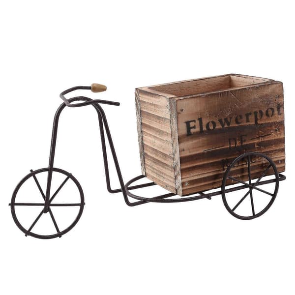 Trä Trehjuling Modell Blomkruka Smidesjärn Cykel Blomställ