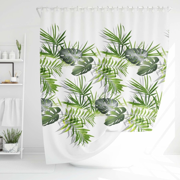 Dusjforheng Mugg- og muggsoppbestandig 180 x 180 cm (71 x 71 tommer) | 100 % polyester - Bladsmønster - Palmegrønn