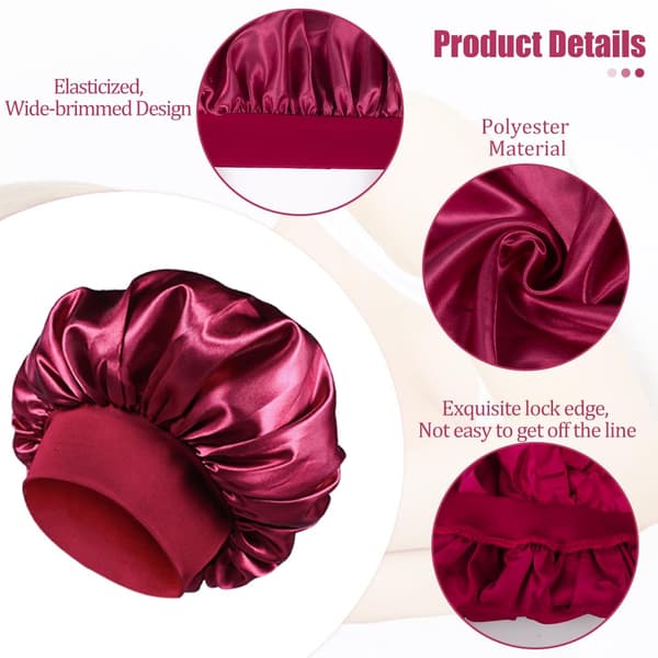 Paket med 3 satin-hårbonetter, silkesbonnet sovmössa hår black/red/sliver