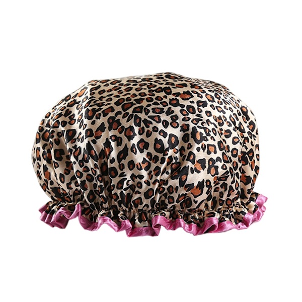 Genanvendelig Vandtæt Brusehætte - Dobbelt Tyk, Leopard Rød Kant - Ideel til Bad & Brusebad - (1 stk) leopard print red