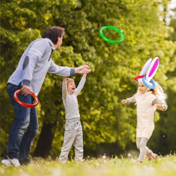 2 stk påske oppblåsbare kaninører (2 sett/8 ringer) Målkasteleke, innendørs utendørs ringkasteleker Gavegaver for barn Familie påskefest