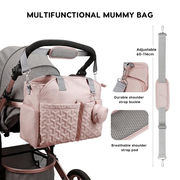 Multifunksjonell og stilig stelleveske for baby (rosa)