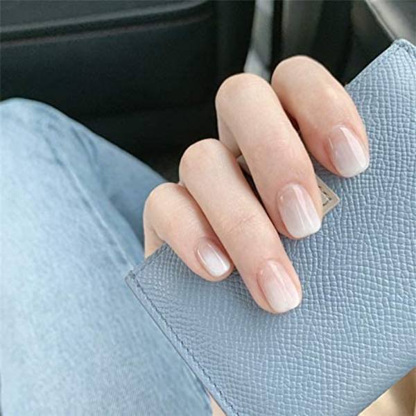 24 stk. Nude Square Korte Falske Negle, Gradient Hvide Franske Negle