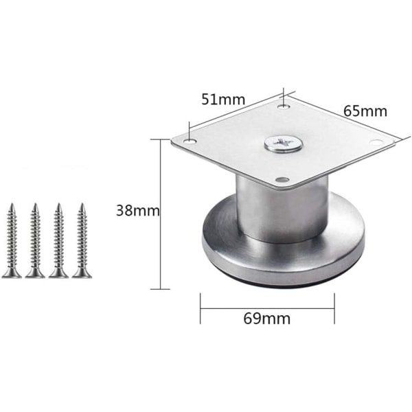 4 Justerbare Møbelben i Rustfritt Stål Sølv (3,8 cm)