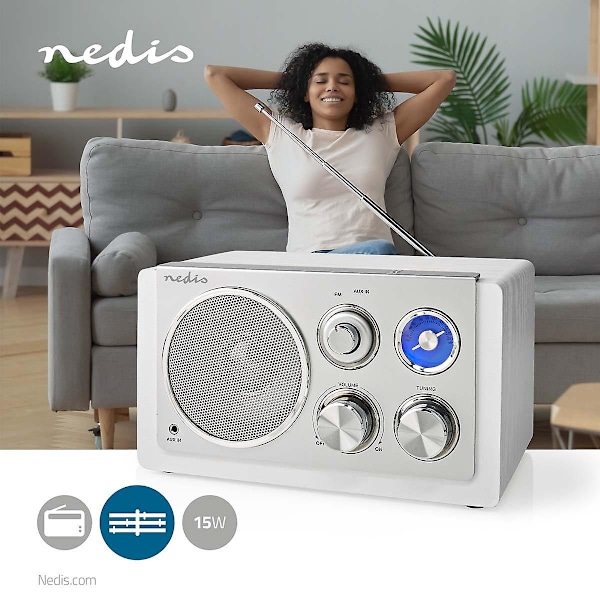 FM-radio | Borddesign | FM | Strømadapter | Analog | 15 W | Bluetooth® | Hvit silver