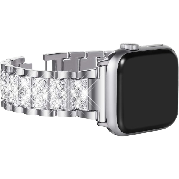 Kompatibel med Apple Watch Strap 42 mm 44 mm 45 mm, Dame Sparkling Bling Crystal Rustfrit Stål Link Armbånd erstatningsbånd til iwatch-serien silver 42/44/45/49MM