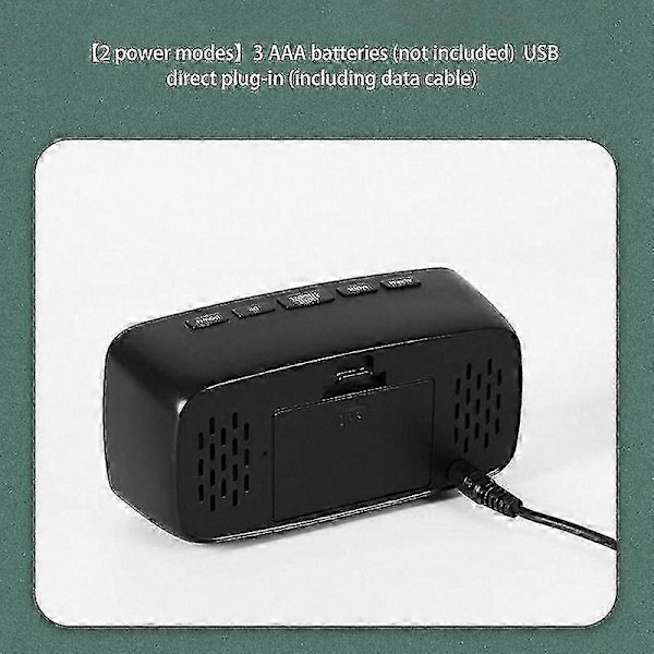 LED Digital Väckarklocka med USB, Grön Display, 12/24H Tid, Datum, Temperatur, Snooze, Resevänlig Bordsklocka