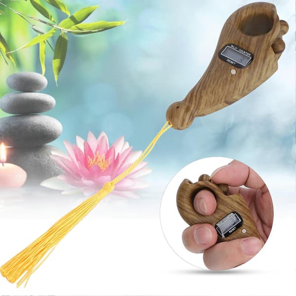 Digital håndholdt fingerperletæller med træstruktur til buddhistisk meditation